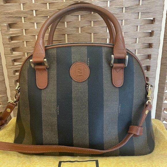 Pre-loved Vintage Fendi Pequin Brown Striped Coated Canvas Top-Handle Dome Bag - Picture 4 of 16
